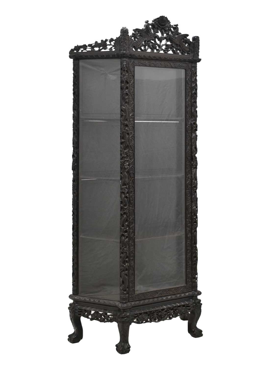 Lot 366 - Good Chinese carved hongmu vitrine or display cabinet