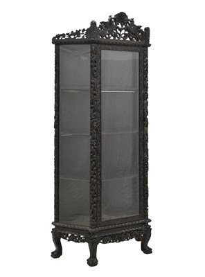 Lot 366 - Good Chinese carved hongmu vitrine or display cabinet
