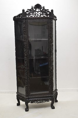 Lot 366 - Good Chinese carved hongmu vitrine or display cabinet