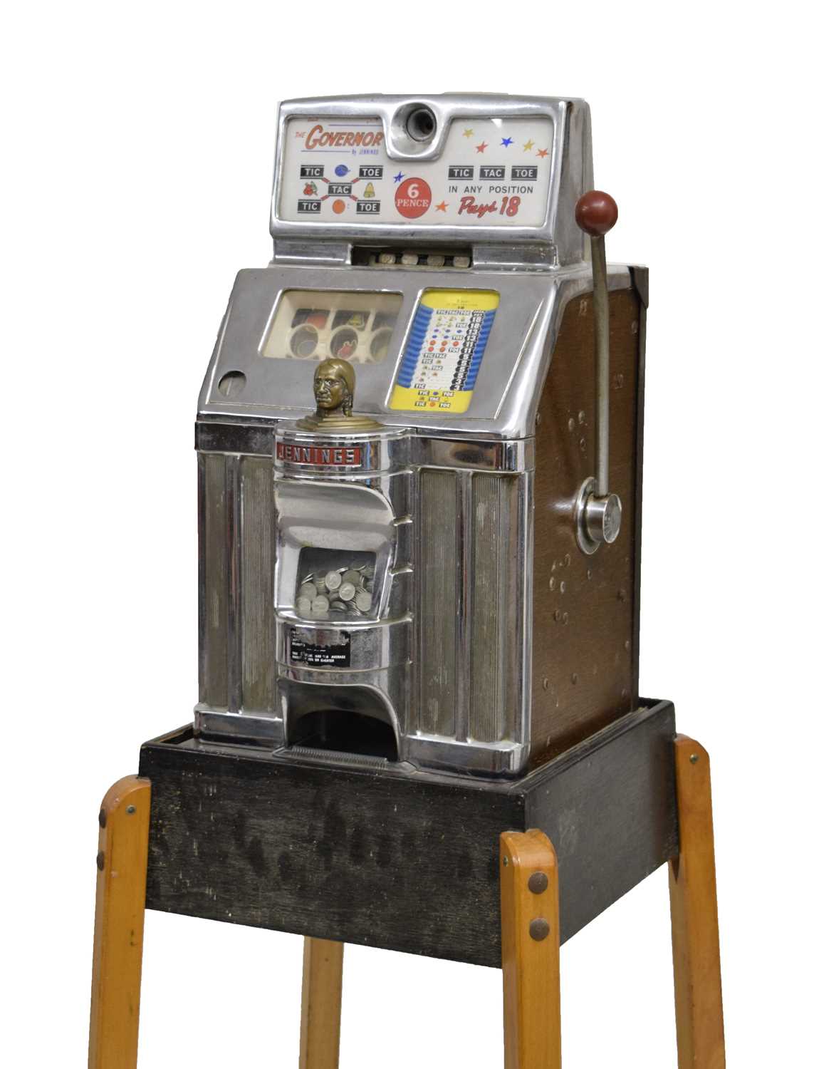 Lot 250 - Early 1960s Jennings 'Governor' one-arm bandit 'tic-tac-toe' slot or fruit machine