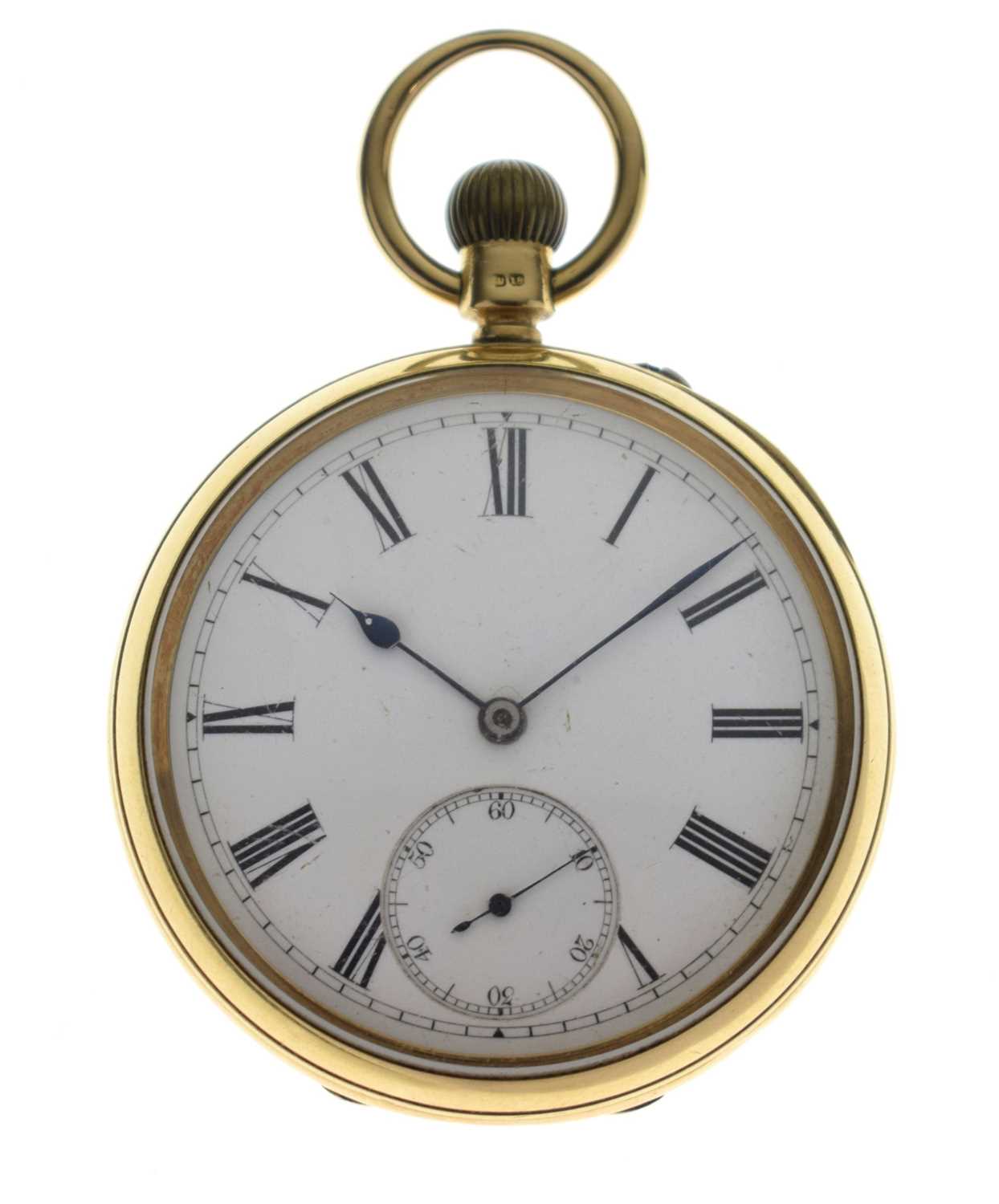 Lot Late Victorian 18ct gold cased open face pocket watch, John Adams, Coventry