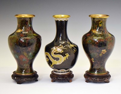 Lot 577 - Chinese cloisonné black ground bulbous vase