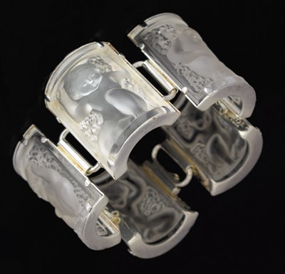 Lot 296 - Lalique 'Enfants' silver-mounted panel bracelet