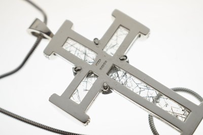 Lot 67 - John Watling - Rutilated quartz and diamond 18ct white gold cross pendant necklace