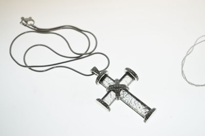 Lot 67 - John Watling - Rutilated quartz and diamond 18ct white gold cross pendant necklace