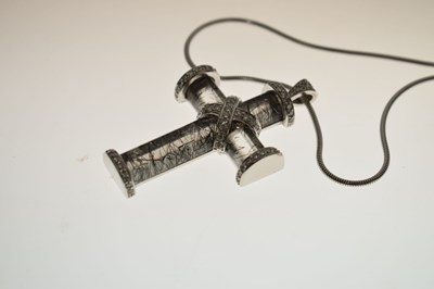 Lot 67 - John Watling - Rutilated quartz and diamond 18ct white gold cross pendant necklace