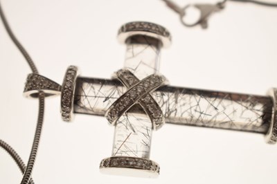 Lot 67 - John Watling - Rutilated quartz and diamond 18ct white gold cross pendant necklace