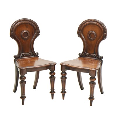 Lot 744 - Pair of early Victorian mahogany hall chairs, attributed to Banting, France & Co.