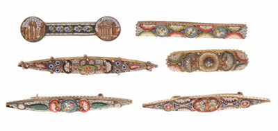 Lot 103 - A collection of six micromosaic bar brooches