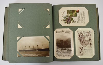 Lot 345 - Album of early 20th century postcards, Titanic, etc.