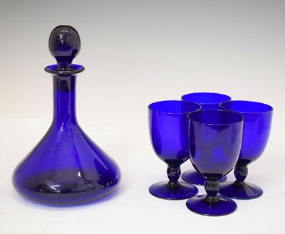 Lot 508 - 'Bristol' blue glass decanter and four glasses