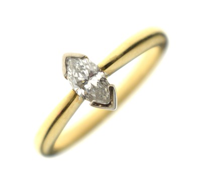 Lot 4 - Marquise cut diamond single stone ring, stamped '18ct'