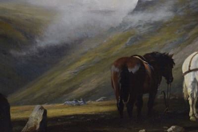 Lot Charles Grey, RHA (Irish, 1798-1892) - Oil on canvas - Ghillies sheltering on a moorland
