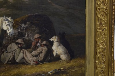 Lot Charles Grey, RHA (Irish, 1798-1892) - Oil on canvas - Ghillies sheltering on a moorland