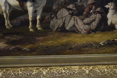 Lot Charles Grey, RHA (Irish, 1798-1892) - Oil on canvas - Ghillies sheltering on a moorland