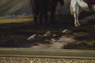 Lot Charles Grey, RHA (Irish, 1798-1892) - Oil on canvas - Ghillies sheltering on a moorland