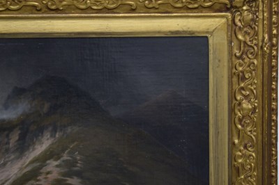 Lot Charles Grey, RHA (Irish, 1798-1892) - Oil on canvas - Ghillies sheltering on a moorland