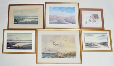 Lot 658 - Sir Peter Markham Scott (1909-1989) - Signed print of geese in flight, etc