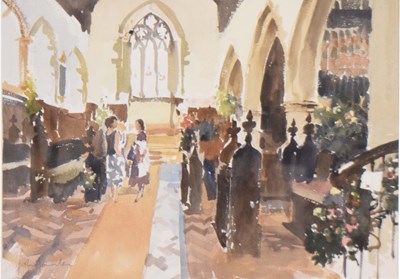 Lot 622 - John Yardley (b.1933) - Watercolour - 'Flowers in Church (Betchworth)'