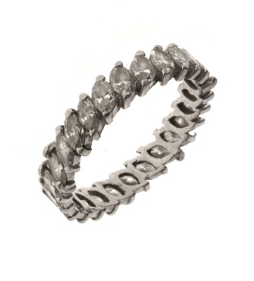 Lot 12 - Diamond marquise unmarked white metal full eternity ring
