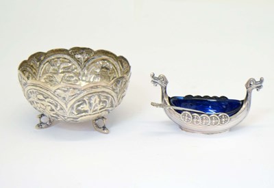 Lot 286 - Indian white metal bowl, together with Norwegian white metal salt