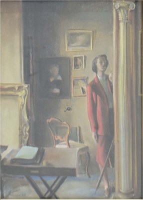 Lot 625 - Catherine Olive Moody (1920-2009) - Oil pastel - 'Portrait Reflection', Malvern Art Club 1955