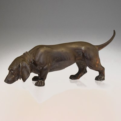 Lot 368 - After Franz Xaver Bergmann (1861-1936) cast figure of a sniffing dachshund