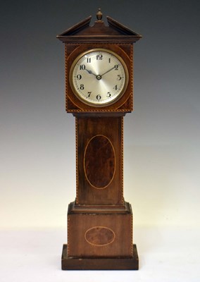 Lot 704 - Early 20th century inlaid mahogany 'miniature longcase' mantel clock