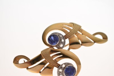 Lot Sapphire and diamond scroll brooch