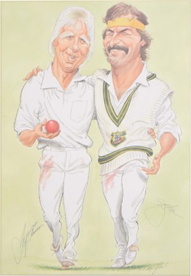 Lot 433 - After John Ireland - Autographed print of Australian fast bowlers Jeff Thomson and Dennis Lillee
