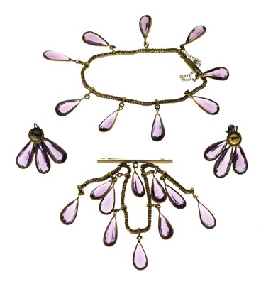 Lot 208 - Purple glass pendeloque stone suite of jewellery