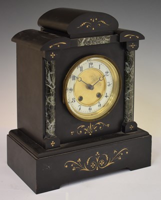 Lot 694 - Late 19th century black and verde antico marble mantel clock