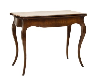 Lot 724 - 19th century French burr walnut serpentine foldover card table