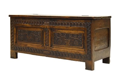 Lot 732 - 18th century Continental carved elm coffer, probably French