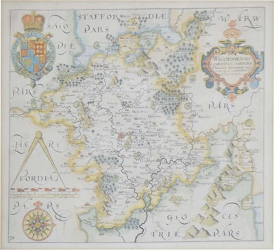 Lot 603 - Christopher Saxton and William Hole - 17th century hand coloured map of Worcestershire