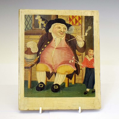 Lot 648 - 19th century naive / primitive oil on board - 'Toby Fillpot' or 'The Hearty Goodfellow'