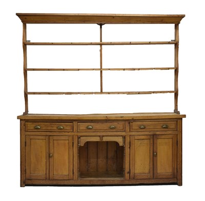 Lot 715 - 19th century pitch pine and elm 'dog kennel' dresser and rack