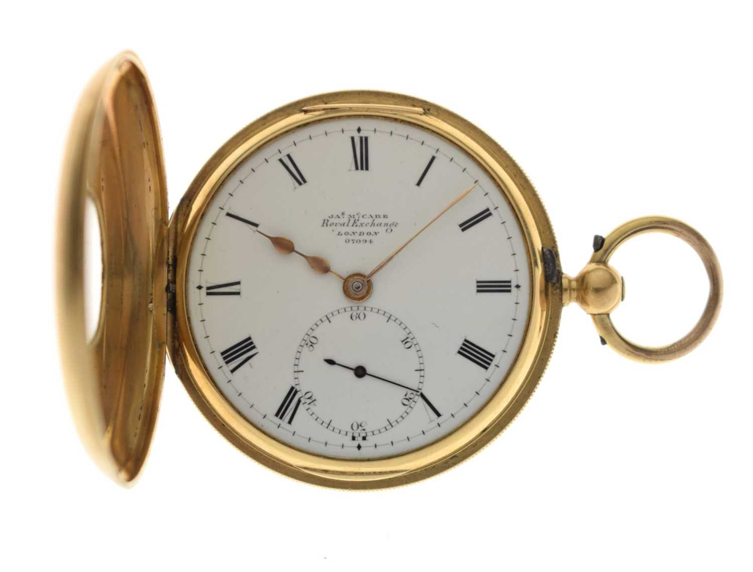 Lot Mid-Victorian 18ct gold half hunter pocket watch, James McCabe, Royal Exchange