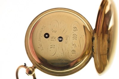 Lot Mid-Victorian 18ct gold half hunter pocket watch, James McCabe, Royal Exchange