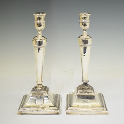 Lot 284 - Pair of silver candlesticks of tapered form