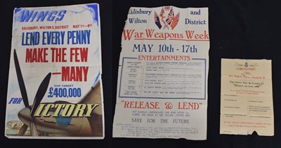 Lot 459 - Two Salisbury and Wilton District War poster, together with a Coronation office closure notice