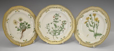 Lot 336 - Royal Copenhagen - Three 'Flora Danica' porcelain cabinet plates