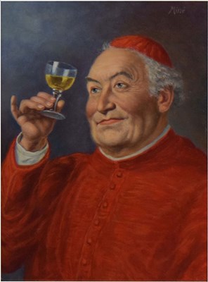 Lot 631 - Caspar Mine, (1905-?) - Oil on board - Cardinal raising a glass