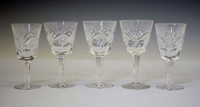 Lot 512 - Five Waterford Ashling pattern cut crystal wine glasses