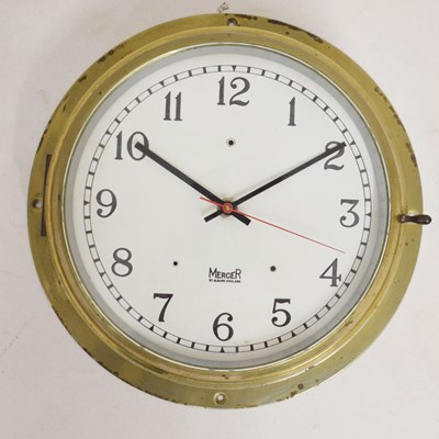 Lot 690 - Mercer Ship's brass bulkhead clock