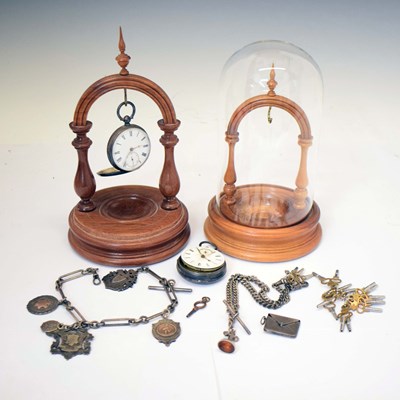 Lot 243 - Two silver cased pocket watches, two silver Alberts, fobs etc