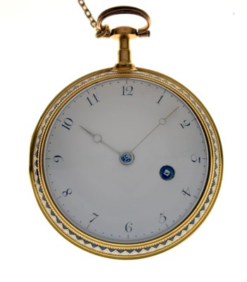 Lot Early 19th century yellow metal and enamel open face pocket watch, James Upjohn