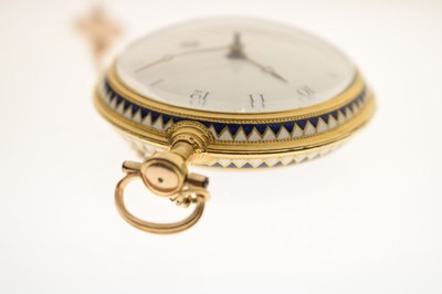 Lot Early 19th century yellow metal and enamel open face pocket watch, James Upjohn