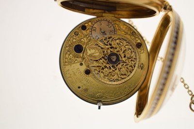 Lot Early 19th century yellow metal and enamel open face pocket watch, James Upjohn