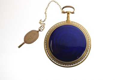 Lot Early 19th century yellow metal and enamel open face pocket watch, James Upjohn